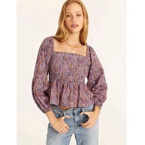 J. Crew Liberty Tropical Prince Paisley Print Smocked Top
